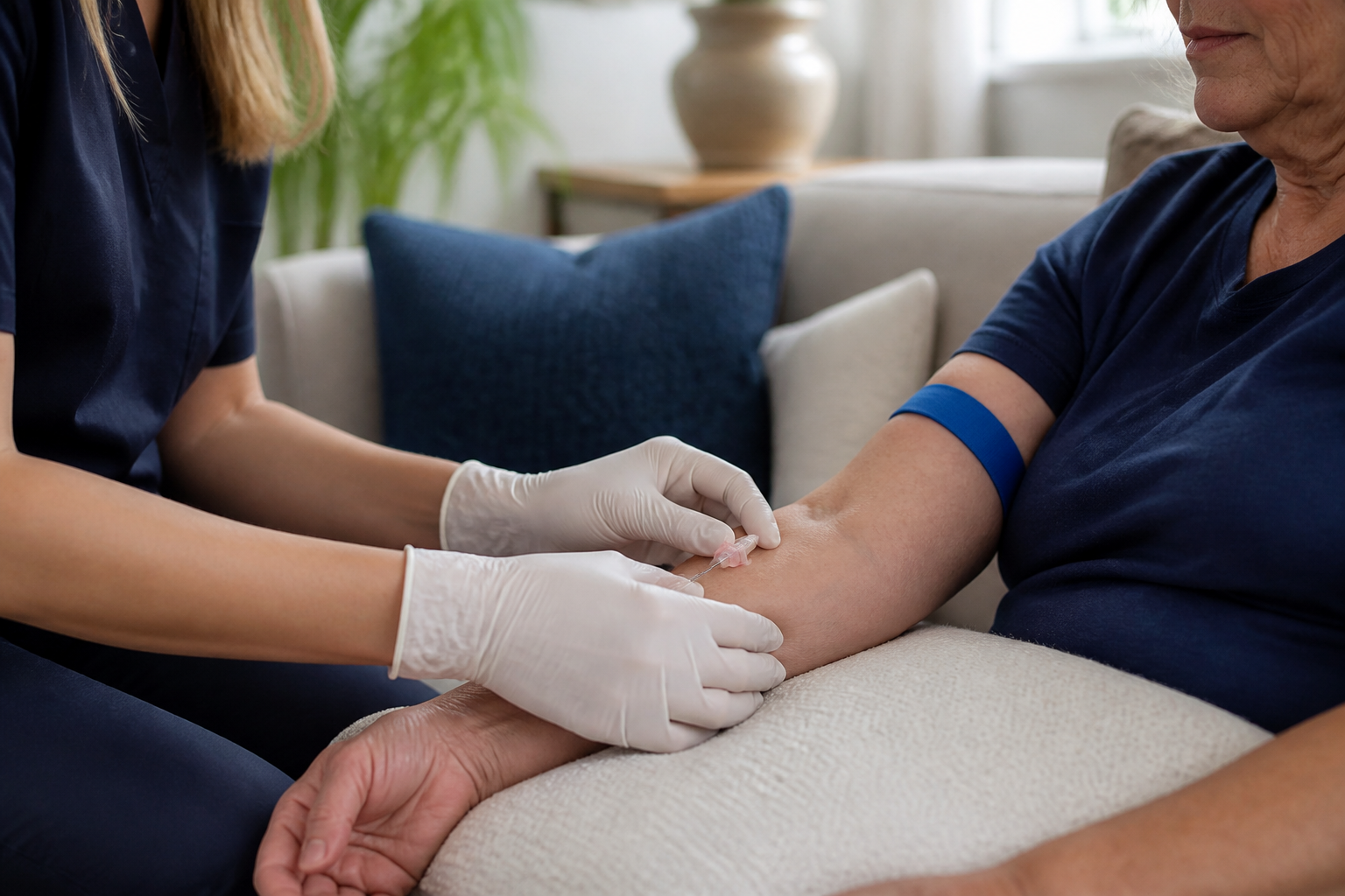 Nurse setting up the hydration IV at home
