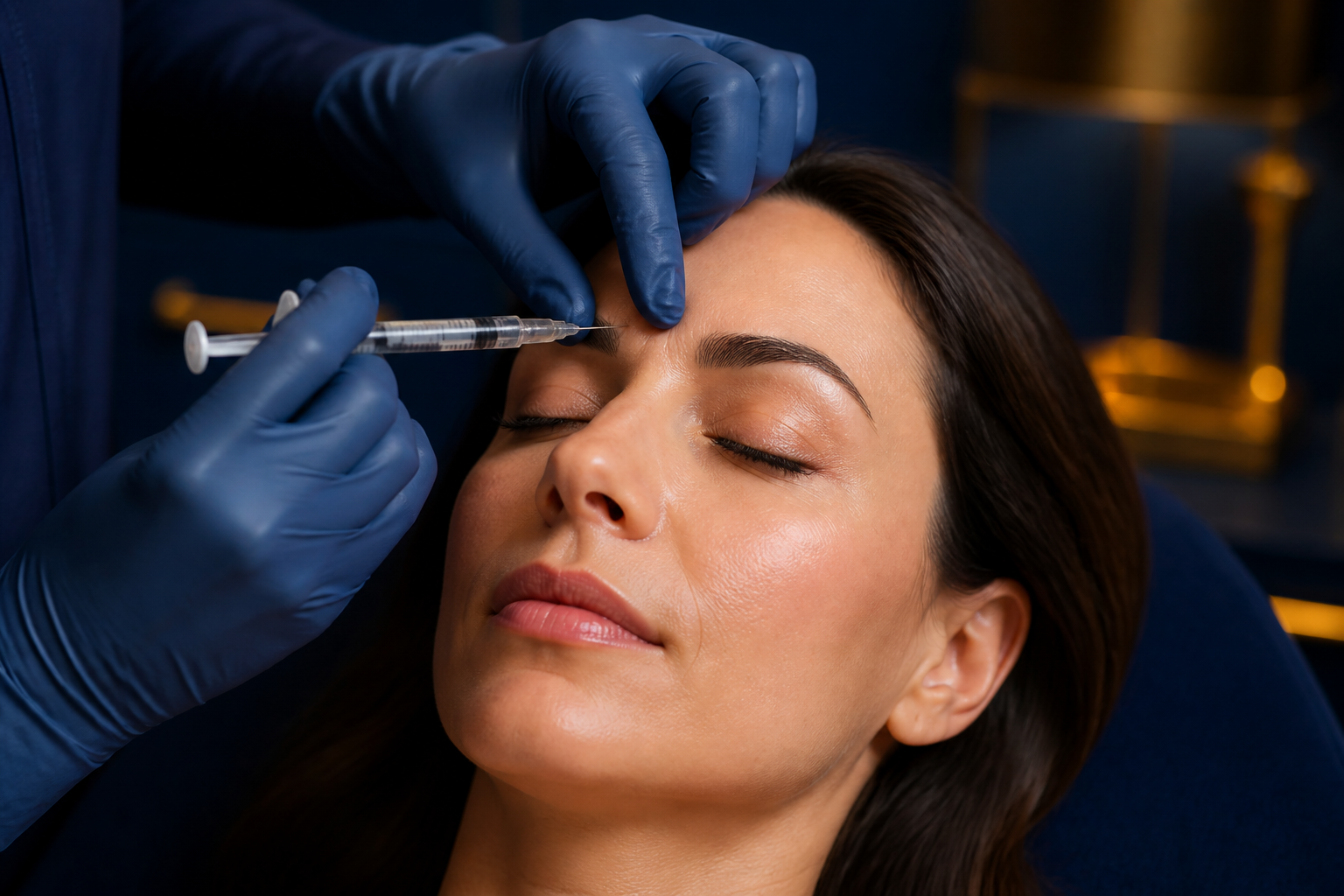 Botox being injected in the upper face during facial balancing